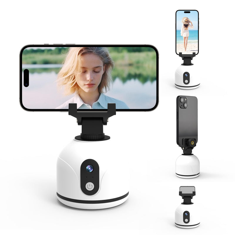 360° Rotating Auto Face Tracking Phone Holder for iPhone&Andriod Smartphone,No App,Body Tracking Gimbal Stand,Selfie Camera Mount for Live Recording Tiktok,Vlog,Video Kits Stand-White UR-F2S