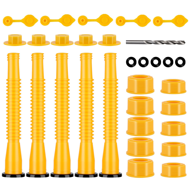 5 Kit Gas Can Spout Replacement Kit, Gas Can Nozzle Replacement, Flexible Pour Nozzle Fit For 1/2/5/10 Gallon Gas Cans, Fuel Can Spout Replacement (Yellow)