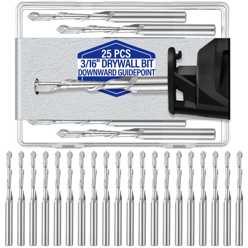 Tondiamo 25 Pcs Drywall Router Bits 3/16 Drywall Rotor Tips M2 High Speed Steel Cutting Bit Downward Router Cutout Rotary Guidepoint Drill Tool, Used for with Spiral Saw (Sliver) Sliver