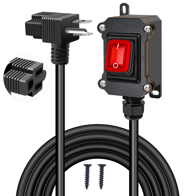weideer Heavy Duty Extension Cord with IP67 Waterproof Switch On/Off, 10FT 18AWG Cable Piggyback 3pin Plug, Red LED 20A 250V Inline Cord Switch K-184-3M 10 ft