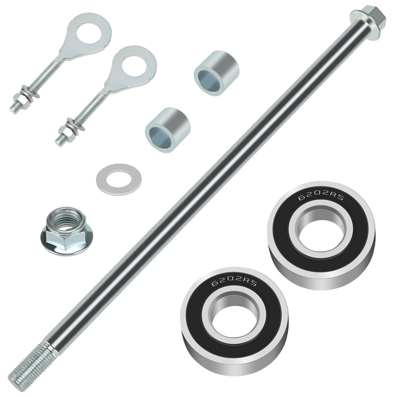 14mm 290mm Mini Bike Rear Wheel Axle Nut Kit with 6202RS Rear Bearing Compatible with Coleman CT200U-EX BT200X 196CC 200CC 6.5HP Mini Bike Powersports Accessories Parts 15mm Chain Adjuster 290mm rear axle