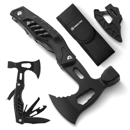 Fathers Day Dad Gifts from Daughter Son Wife, Upgrad 22 in 1 Camping Multitool Hammer Hatchet, Portable Camp Axe Screwdriver Set with Nylon Sheath, Birthday Gifts for Men Dad Upgraded Black Multitool