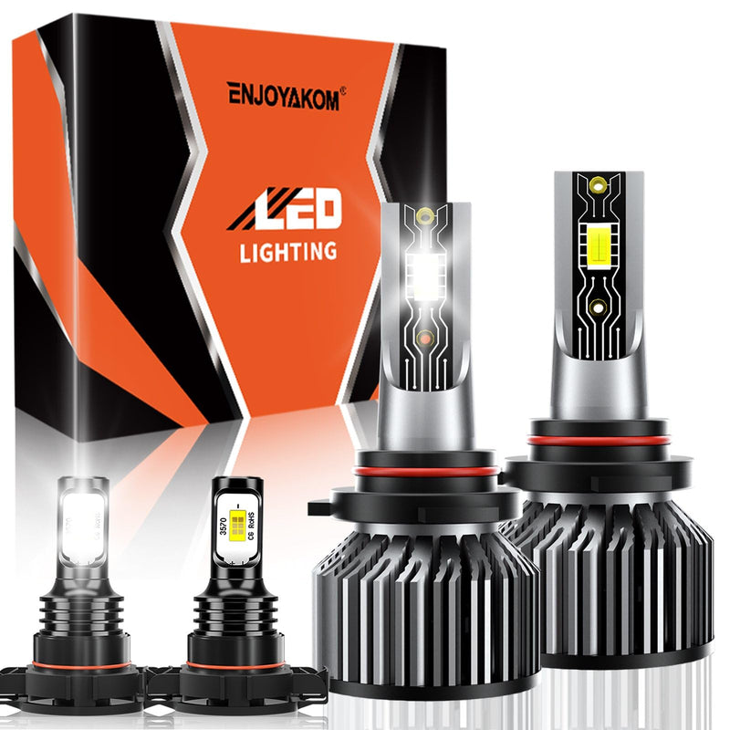 Compatible For 2014 2015 GMC Sierra 1500 High/Low Beam Fog Light Bulbs Kit, 44000LM 600% Brightness 6500K White with Cooling Fan, Plug and Play, IP68 Pack of 4