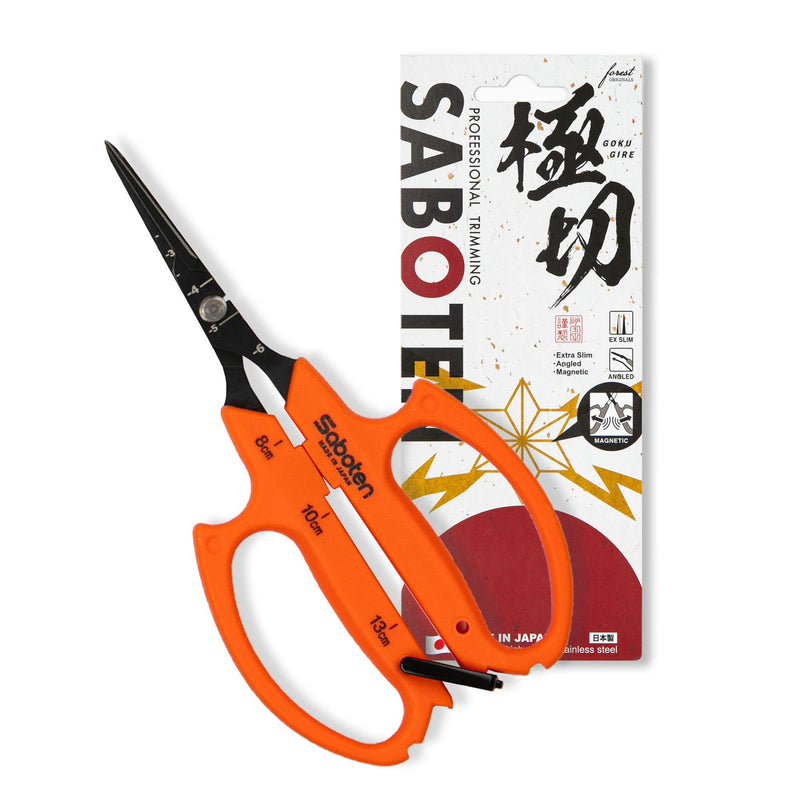 Saboten Japanese Harvesting Shears, Magnetic Springless, Fine-Tip Angled Blade, Fluorine-Coated Steel, Non-Slip Grip, Safety Lock, Made in Japan (Orange) Orange