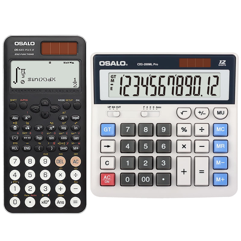 OSALO Desktop Calculator Extra Large Display Scientific Calculator 252 Functions 2-line Written Display & Battery Solar Calculators for Secondary Students