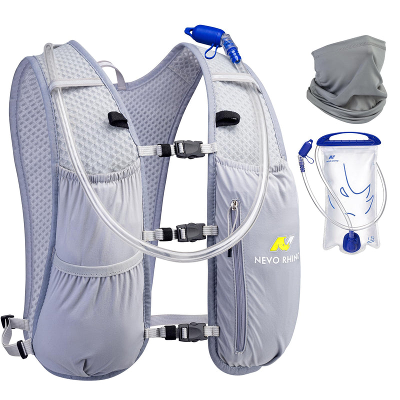 N NEVO RHINO Running Hydration Vest for Women 1.5L Water Bladder Backpack 5L Small -Lightweight Breathable Hydration Vest for Hiking Trail Running Cycling Marathon for Women Grey