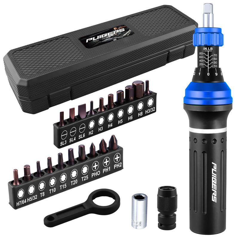25-Piece Inch Pound Torque Screwdriver Set 1/4 Drive,10-80 In.lb Torque Screwdriver for Gunsmithing,Electronics, Bikes, Motorcycles & DIY Projects 1/4" 10-80 LB.IN