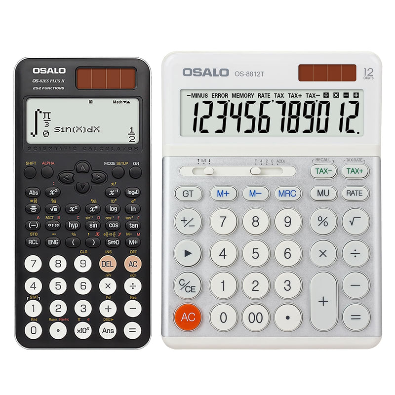 OSALO Scientific Calculator 252 Function 2 Line Written Display 10+2 Digits Solar and Battery Calculators for Students Secondary School Desktop Calculators Tax Function