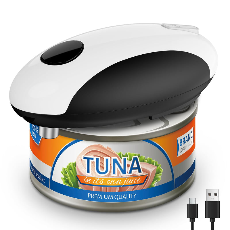 USB Rechargeable Electric Can Opener - Battery Operated, One Touch Auto Operation, Magnetic Lid Holder & Smooth Edge Cutting, Cordless & Hands Free Tin Opener for Seniors, Works with All Standard Cans Black
