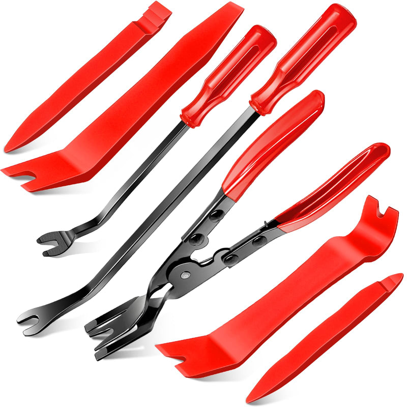 7 Pcs Car Trim Removal Tool Kit with Non-Scratch Plastic Pry Tool and Fastener Clip Pliers for auto Safe Interior Car Panel Detachment, Dashboard, Door Clips & Upholstery – Red Red-7 Pcs Trim Removal Tool Kit