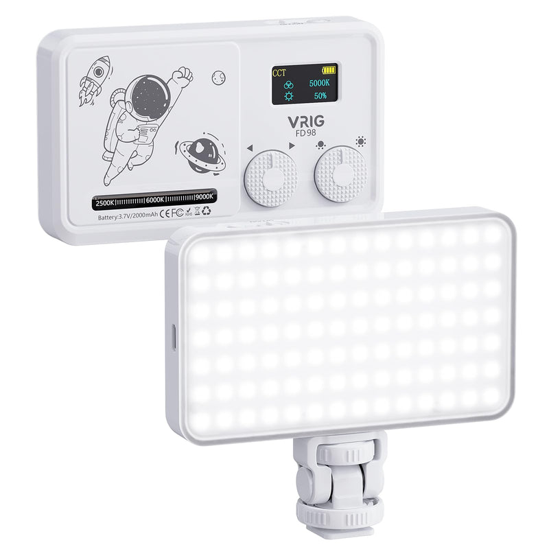 VRIG FD-90 LED on Camera Video Light, Portable Camera Lights, 20 Light Scenes,98 LED Beads for Photography Video Lighting, Rechargeable 2000mAh CRI 95+ 2500-9000K w Cold Shoe