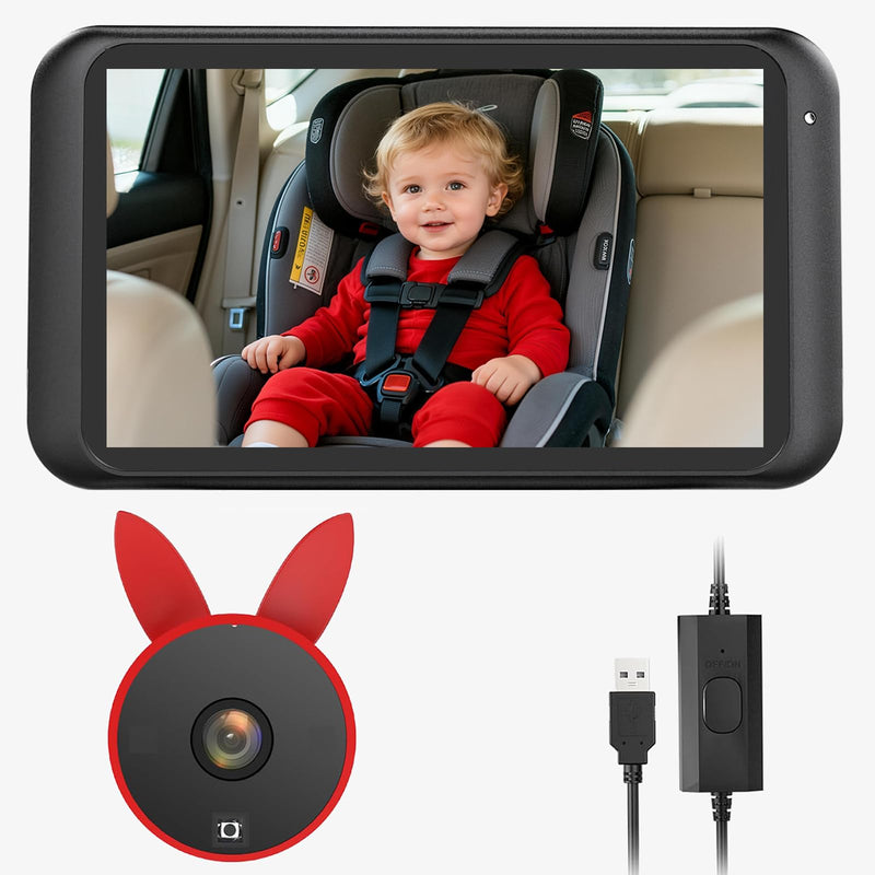 Babyvue BV2 USB Baby Car Camera, 4.5'' HD 1080P USB Rear-Facing Mirror, IR Night Vision, 360° Adjustable, Plug & Play Backup Monitor for Child & Pet Safety Red