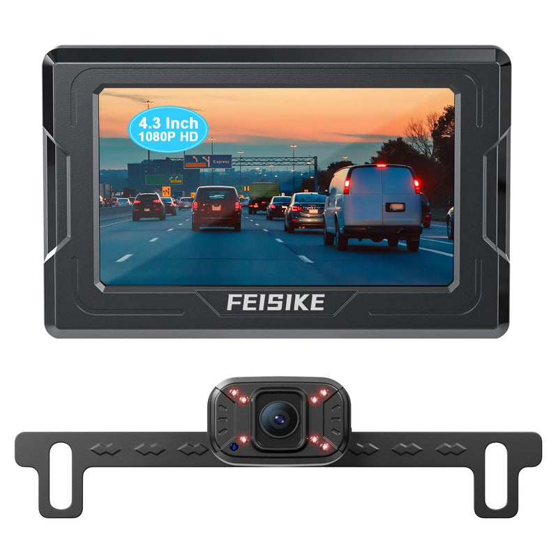 FEISIKE Backup Camera, 1080P IR Night Vision with Monitor, Easy Setup Plug-Play Rear View Camera, 150 Degrees Wide Angle, IP68 Waterproof, 4.3" Display for Car Truck SUV 4.3 inch