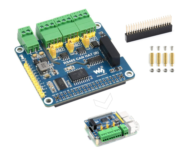 Industrial Isolated RS485 CAN HAT Compatible with Raspberry Pi 5/4B/3B+/3B/ZeroW/WH/Zero 2W/Pico W/Pico 2 W, Expand 2-Ch RS485 and 1-CH CAN, SPI Communication, Bulit-in Multi Protections