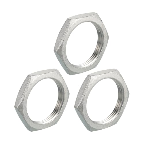 uxcell 3Pcs Cast Pipe Fitting Hex Locknut, 304 Stainless Steel Hex Lock Nut PT 1-1/2" Female Thread for Plumbing Fixed, Water Broom and Undercarriage Cleaner, 2.28"x0.39"(ODxT) 1-1/2" 3