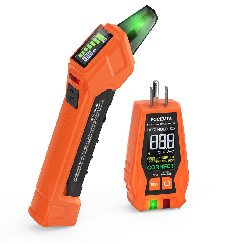 Circuit Breaker Finder & GFCI Outlet Tester with Digital LCD Display, 90-135V Electrical Circuit Tracer Tool for Electricians/DIY – Lightweight (Includes Batteries & Carrying Case) Orange