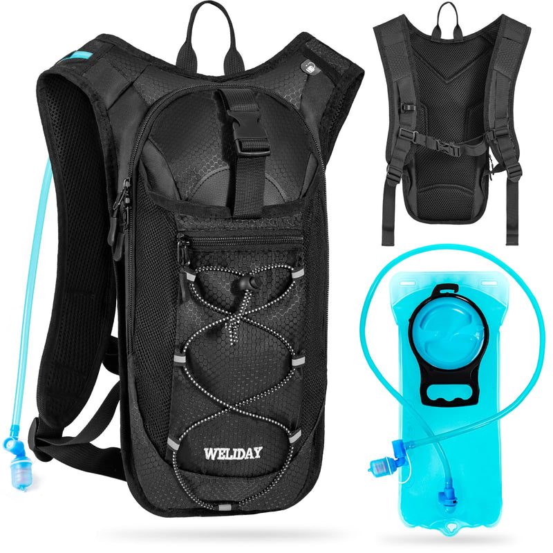 Hydration Backpack with 2L Water Bladder, Lightweight Hydro Pack for Cycling, Running, Hiking, Climbing Black