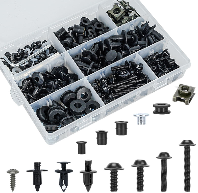 Motorcycle Fairing Bolt Kit, 397 Pcs M4 M5 M6 Universal Windscreen Screws Fasteners Fairing Bolts Nut Clips Kit Fit for Kawasaki Suzuki Yamaha BMW Honda GSXR Harley Davidson Motorcycle