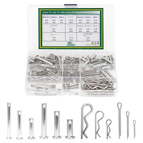 122-Piece Clevis Pin and Cotter Pin Assortment, 15 Metric Sizes