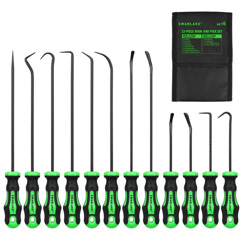 12-Piece Pick and Hook Tool Set, Automotive Mechanic Tools, Car Auto Oil Seal/O-Ring Seal Hook Kit, Lock Pick Set, Mini & Long Precision Hooks for Hoses, Gaskets, Seal Puller Removal