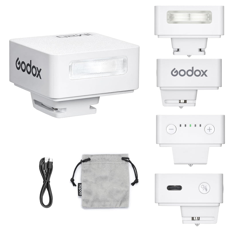 Godox iM20 Mini Flash for Camera, with Built-in Battery | GN10, USB-C Charging, 5 Power Levels, 440 Full-Power Flashes for Fuji Sony Nikon Canon Olympus Camera (iM20 White) iM20 White