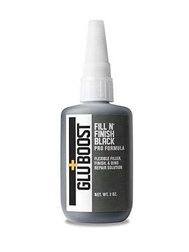GluBoost Fill n' Finish Black - Flexible Non Cracking and Durable Self-Leveling Wood Clear Pore Filler Finish - Ding Repair Solution - Black - 2 Oz