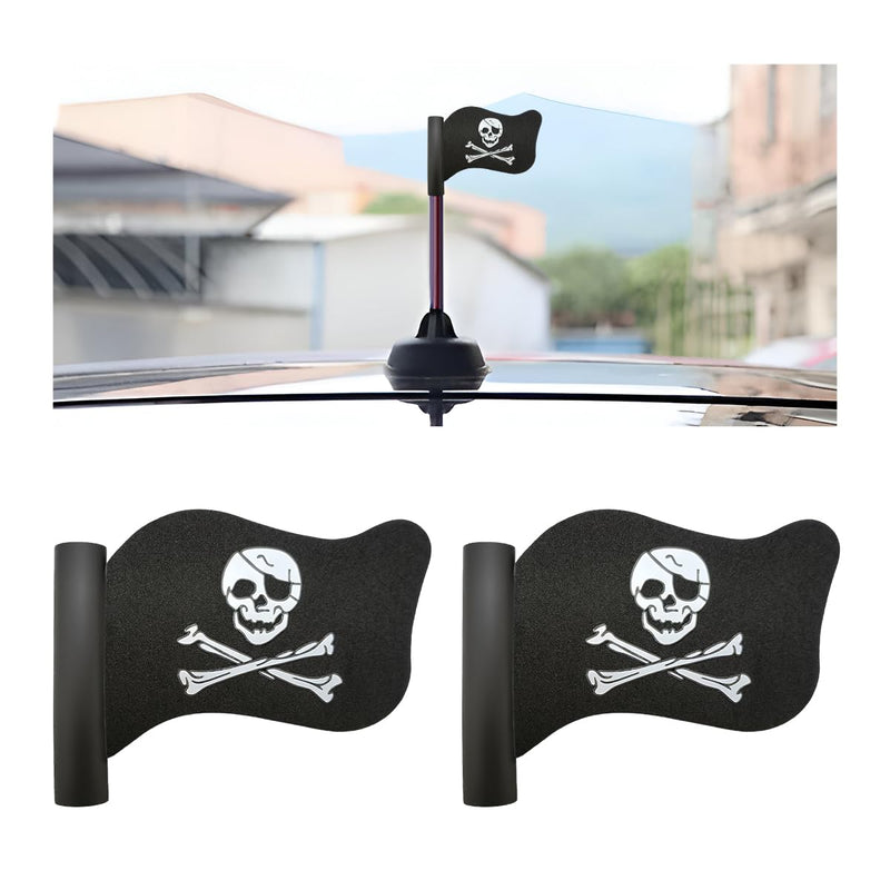 2 PCS Pirate Flag Car Antenna Topper, Skull Crossbones Creepy Automotive Antenna Decoration, Cool Pirate Flag Skeleton Auto Aearial Ball for Car Truck SUV Antennas