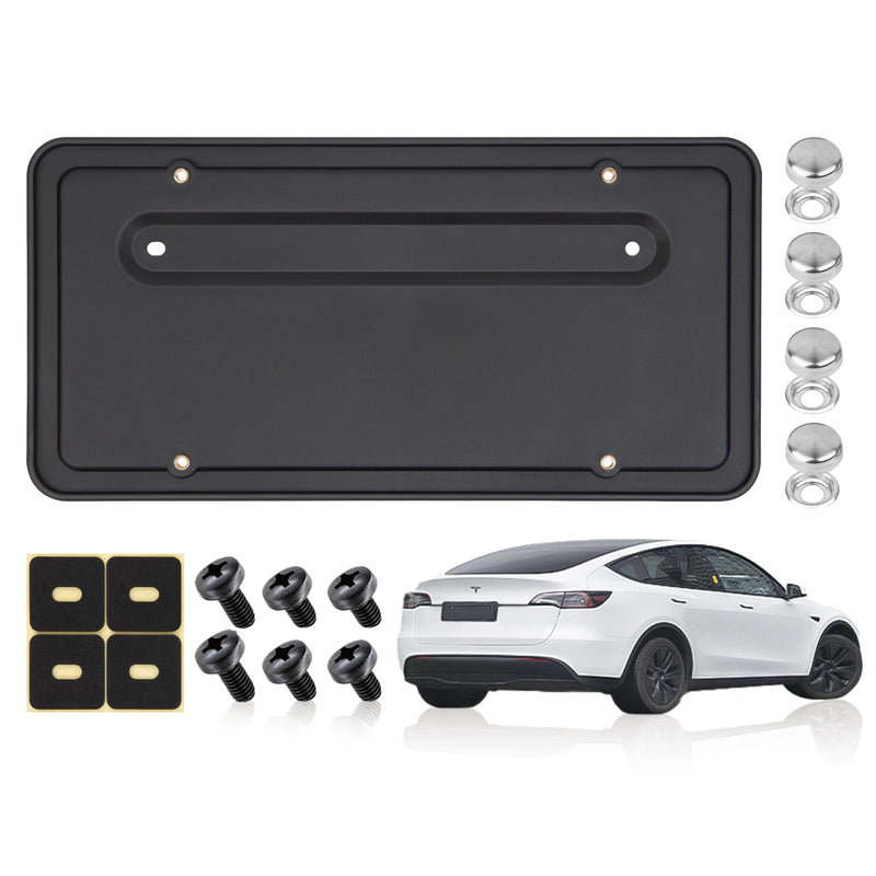 109684400B Rear License Plate Frames for Tesla Model Y and Model 3, Rear Plate Holder with Metal Stainless Steel Screws Cap and Screws, Rust Proof Rattle Proof Rear Plate Mounting Kit