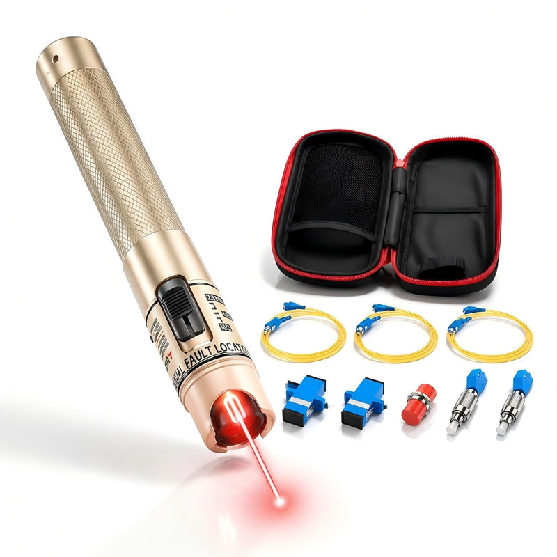 Visual Fault Locator Kit - 50KM Range Fiber Optic Cable Tester Tool Kit Red Light Pen Tester with 2.5mm Universal Connector 2pcs FC-LC Adapters 1pc LC/SC/FC Coupler 3 x 1.5m Patch Cords RAINLEOTI VFL-50