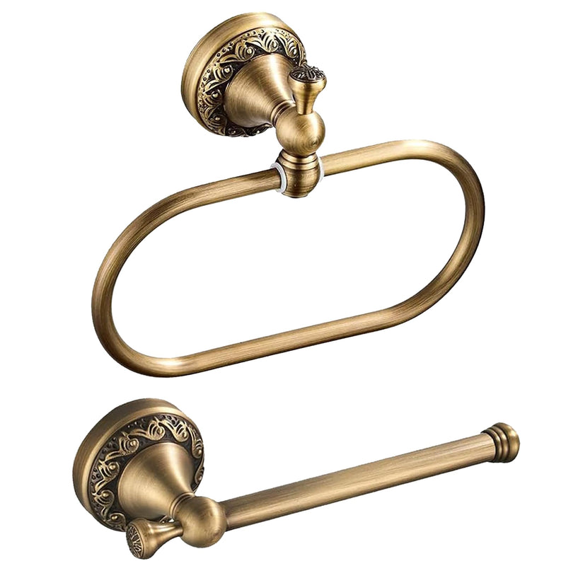 Brass Gold Toilet Paper Holder, Antique Hand Towel Ring Retro Hand Towel Holder Tissue Roll Paper Hanger Paper Towel Holder Wall Mounted Vintage 2 Pieces