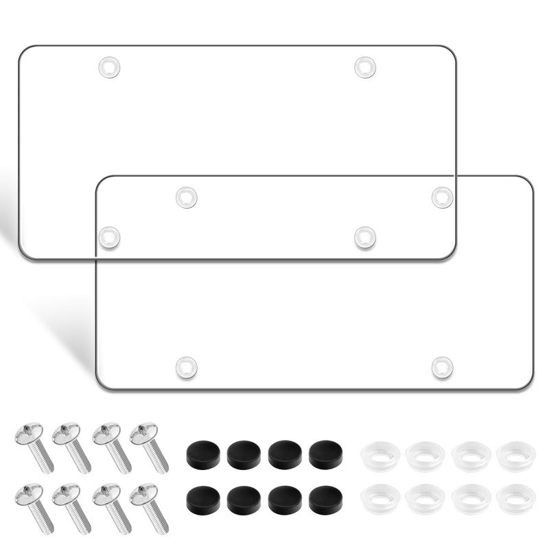 License Plate Protector 2 Pack, Clear License Plate Cover 12.08 * 6.02’’ Universal, Plate Cover for Car Plastics, Car Frame Cover Shield with Screws Transparent Spacers Screw Caps by XIOGZAXI Style A