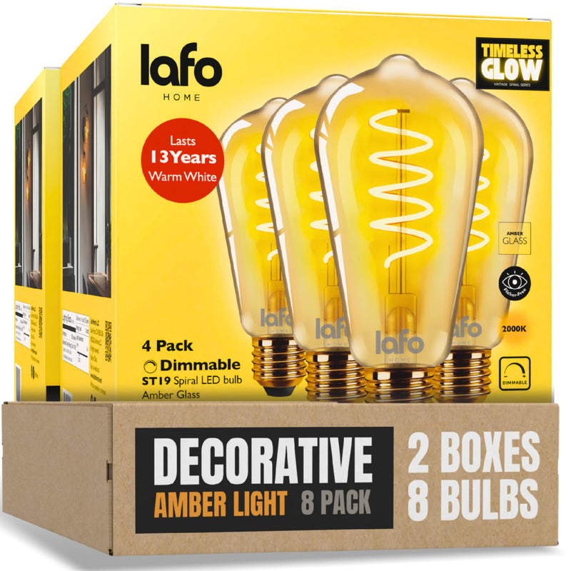 TimelessGlow ST19/ST64 Edison LED Bulbs, Dimmable, 40W Equivalent, 5W, 2000K Warm Amber, CRI80+, E26 Base, Flicker-Free, Spiral Filament, Cozy Decorative, ETL/FCC Certified (8 Pack) 8