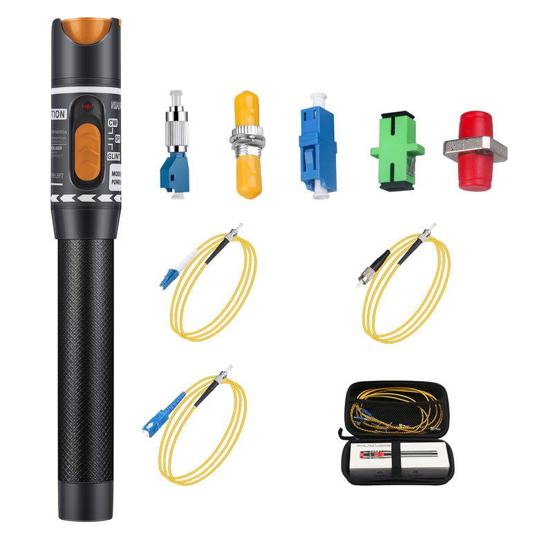 Fiber Optical Cable Troubleshoot Kit Visual Fault Locator | with VFL-10, FC to LC Adapter, LC, SC, ST, FC Coupler and 3 Short Patch Cords,Testing Both Singlemode and Multimode Cables, VFL-10 kit