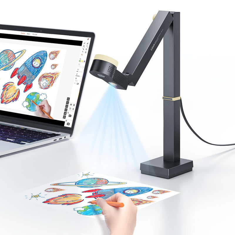 CZUR Fancy S Pro USB Document Camera for Teacher, 12MP 4K Webcam with Microphone and LED Light, Up to 60fps, Auto Focus, for Remote Teaching, Web Conference, for Mac and Windows, Black