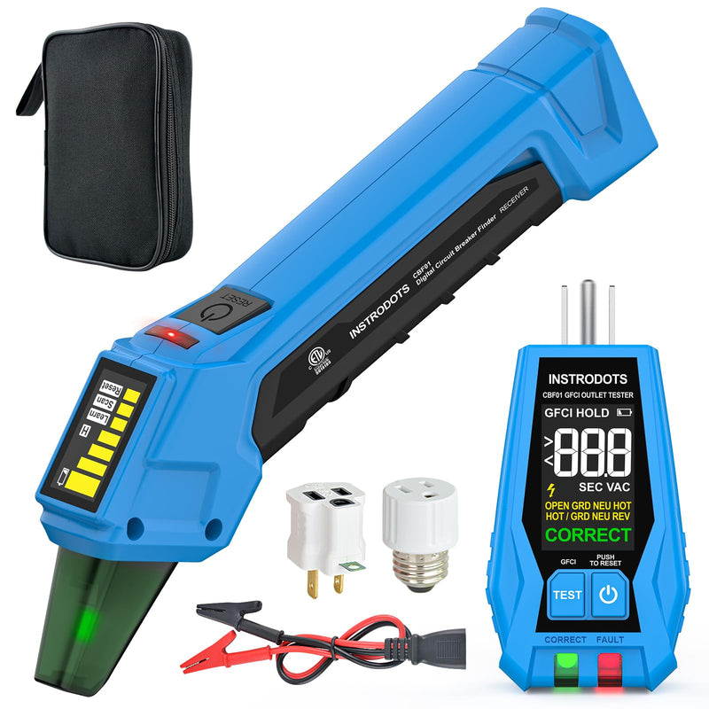 Circuit Breaker Finder Tool with Accessories, 90-135V AC Digital Breaker Finder with Integrated GFCI Outlet Tester, Circuit Tracer with Buzzer Alarm & Color Display, Includes Carrying Case Circuit Breaker Finder with 3 Accessories