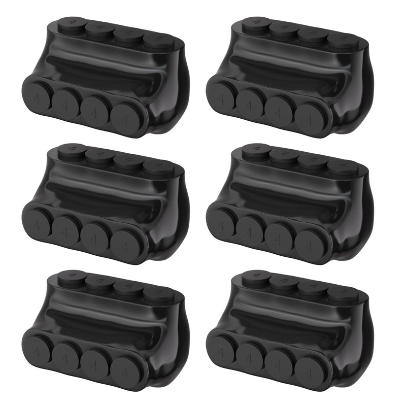 6PCS 4 Port Single-Sided Entry Insulated Multi Tap Connector 4-14 AWG, Electrical Splice Connector, Black Vinyl Coated, Dual-Rated for Copper and Aluminum Wires 6PCS 4port 4-14 AWG