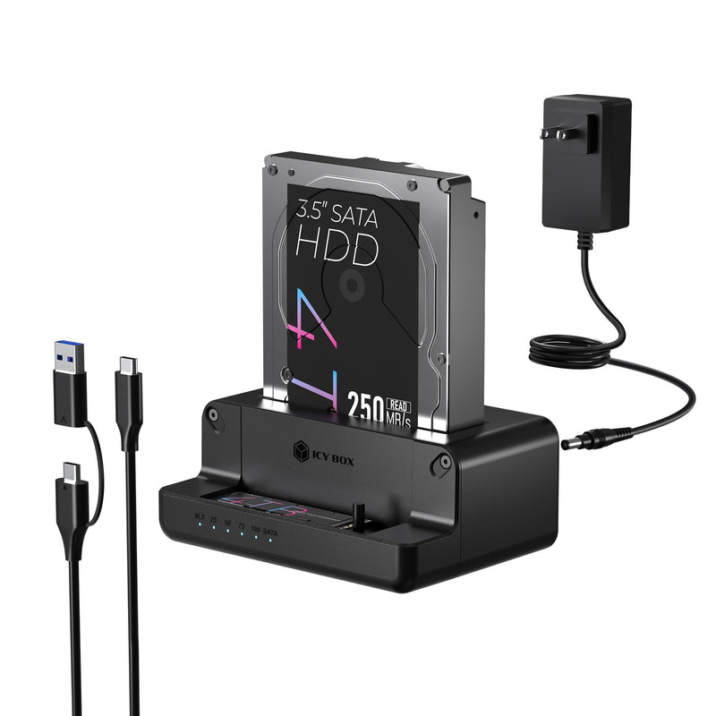 M.2 NVMe & SATA SSD/HDD Hard Drive Docking Station, ICY BOX USB-C 10Gbps M.2 NVMe&SATA Cloner&Reader, Dual Bay Hard Drive cloner for 2.5"/3.5" SSD&HDD Hard Drives, 2 Way Offline Cloning Clone Station 2 Bay Cloner