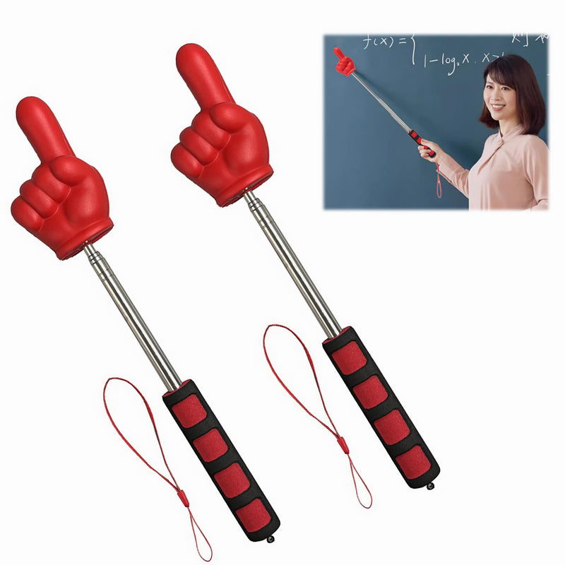 2pcs Extendable Finger Pointer Stick, Red, 11"-37", with Soft Grip Handle, Teacher Hand Pointer for Classroom,Teaching and Presentation, Telescoping Click Stick, Teacher Supplies
