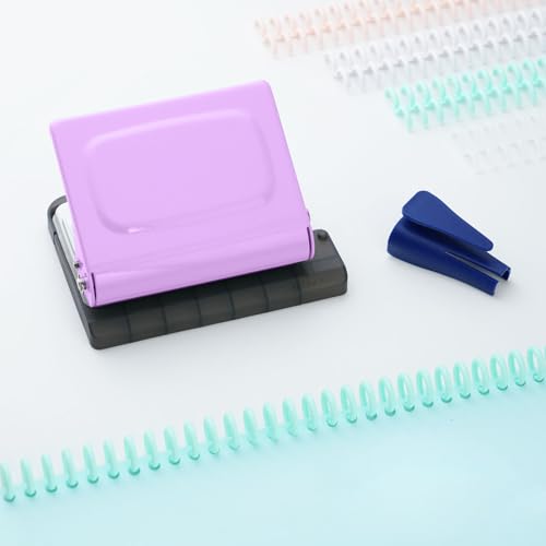 Binding Machine, 10 Hole Puncher, DIY Creative Book Spiral Binder Machine for Planner, A4-30 Holes, A5-20 Holes, B5 26 Holes with 10 PCS 30-Hole Loose Leaf for Work, Study - Purple Purple-10 Hole