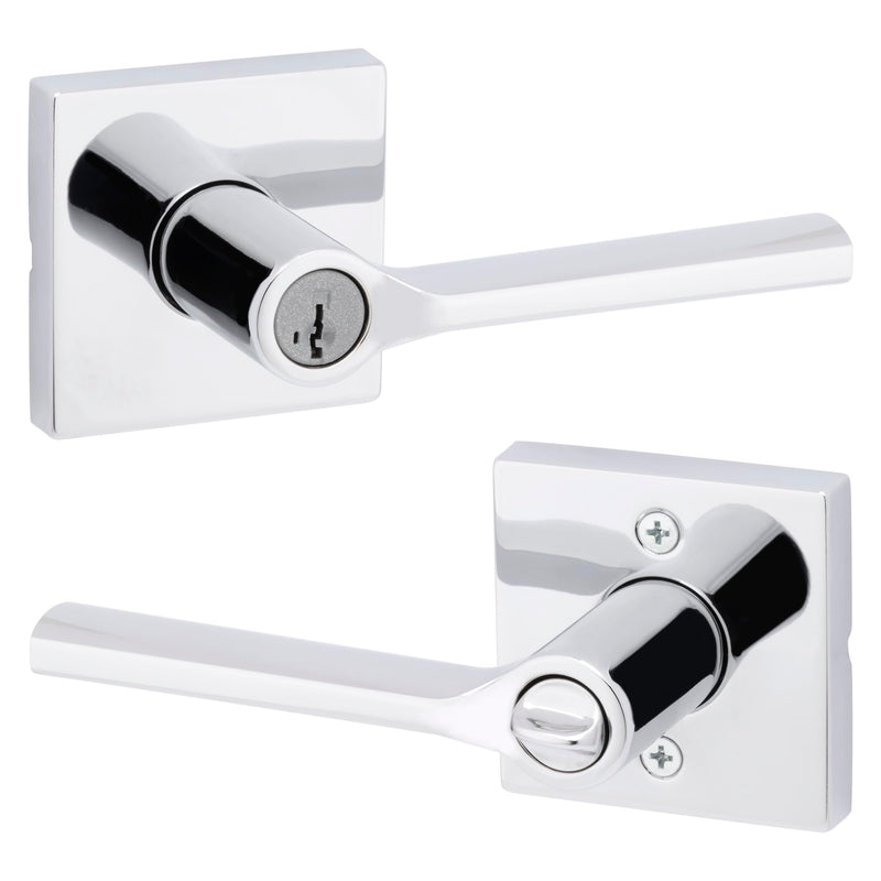 Kwikset Lisbon Square Entry Door Knob with Lock and Key, Secure Keyed Handle Exterior, Front Entrance and Bedroom, Polished Chrome, Pick Resistant SmartKey Rekey Security