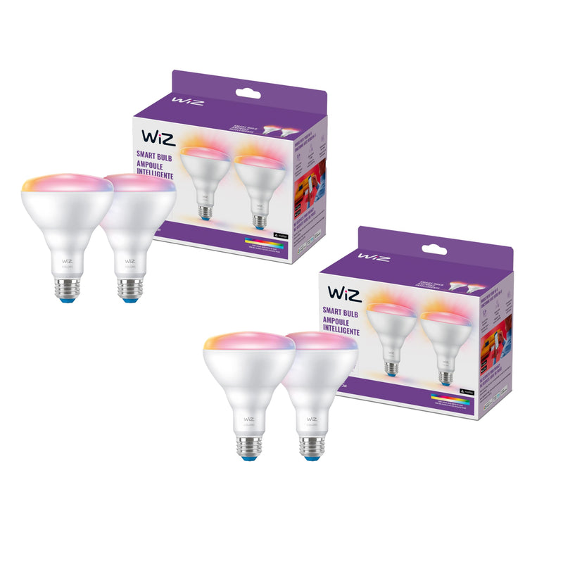 WiZ Connected 65W BR30 LED Smart Light Bulbs - 4 Pack - Connects to Your Wi-Fi - E26 Smart Bulb - Control with Voice or App + Activate with Motion - Matter Compatible