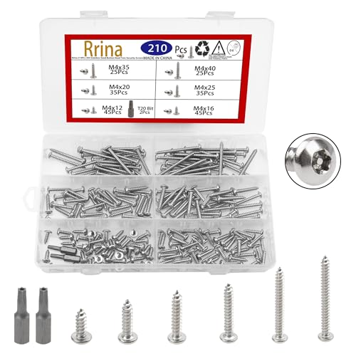 210Pcs 304 Stainless Steel Button Head Torx Security Screws Anti-Theft Tamper Resistant Screw Assortment Set, M4 x 12/16/20/25/35/40 with T20 Bit