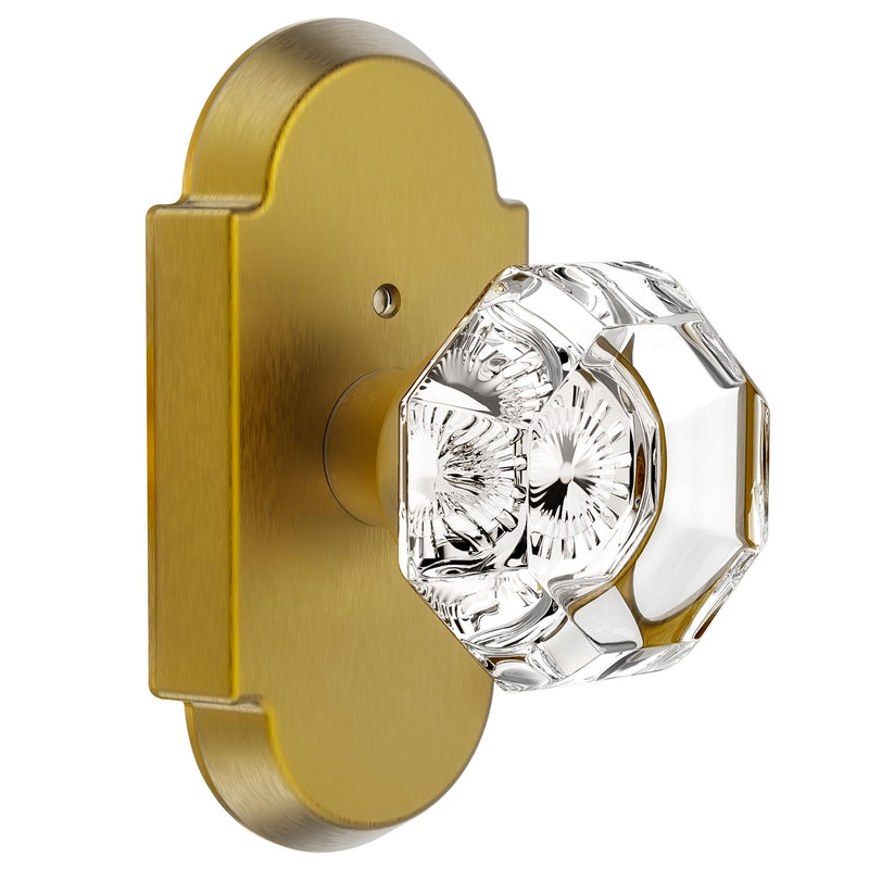 Crystal Door Knobs Interior, Antique Brass Door Knob with Lock, Glass Privacy Door Knob for Bedroom Bathroom 1 Pack
