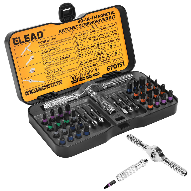 40 in 1 Magnetic Ratchet Screwdriver Set, Multi Bit Magnetic Ratcheting Screwdriver Set with Detachable Ratchet Handle, Repair Tool Kit for Computer Bicycle Furniture DIY