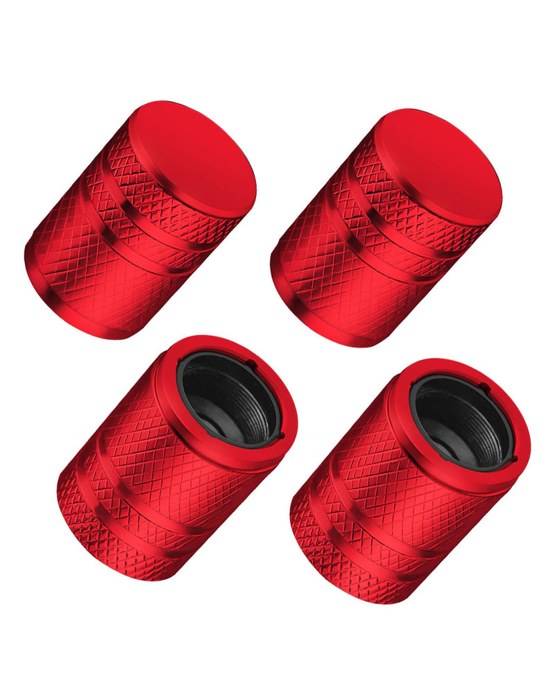 Tire Valve Stem Caps - (4 Pack) Premium Metal Air Caps with Plastic Liner, Durable, Corrosion Resistant and Leak-Proof, Universal Fit for Cars, Trucks, Motorcycles, and Bikes - Red