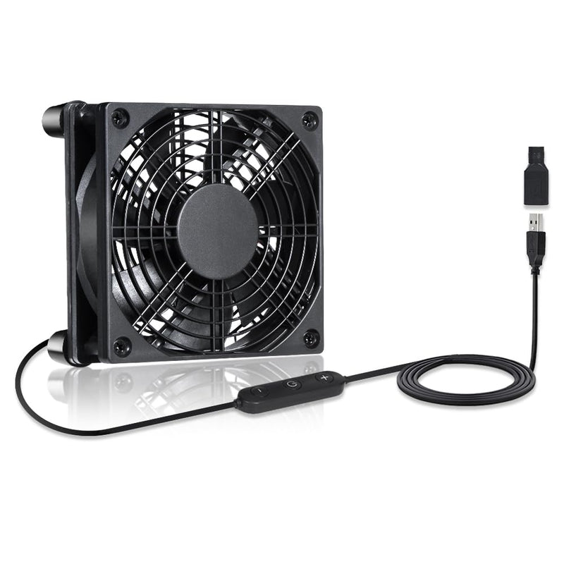 120mm IPX5 Waterproof 10-Speed Adjustable Case Fan - 5V/12V Dual Voltage USB/DC Powered - for Xbox, Router, DVR & Receivers 120MM FAN Single fan