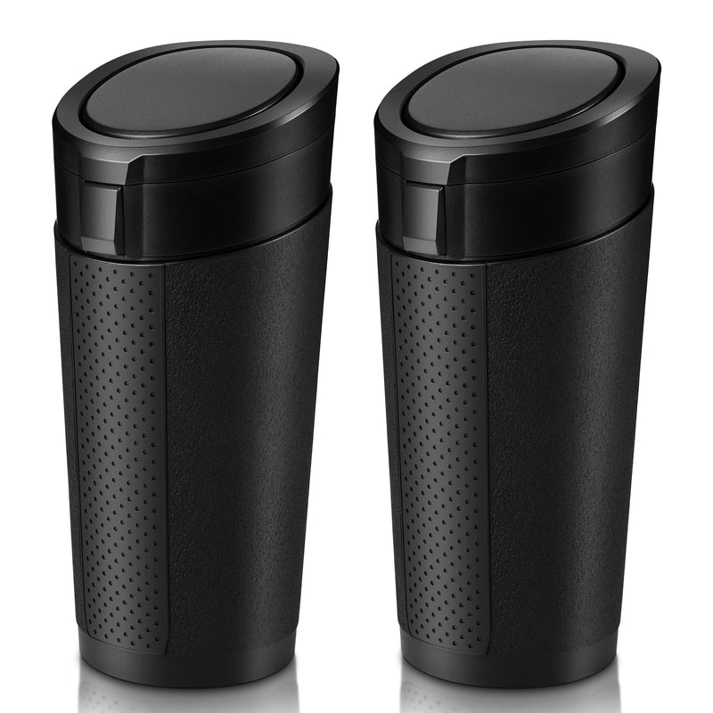 Car Trash Can Bin with Lid, 2 Packs Mini Leakproof Garbage Can for Vehicle, Cup Holder Trash Can, Small Trash Bin for Cars, Home, Bedroom, Office(Black) Black 02