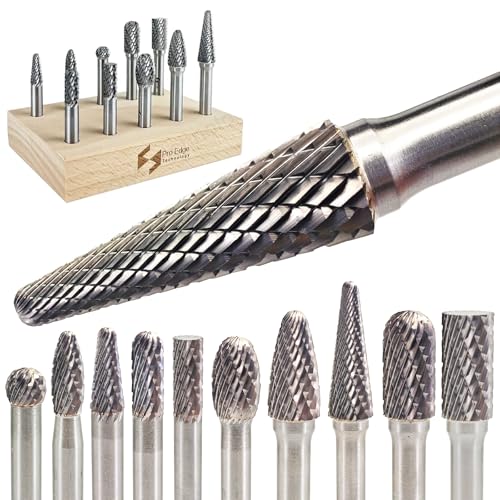 10pcs Carbide Burr Set 1/4" Shanks Double Cut Die Grinder Bits 1/4" Shank