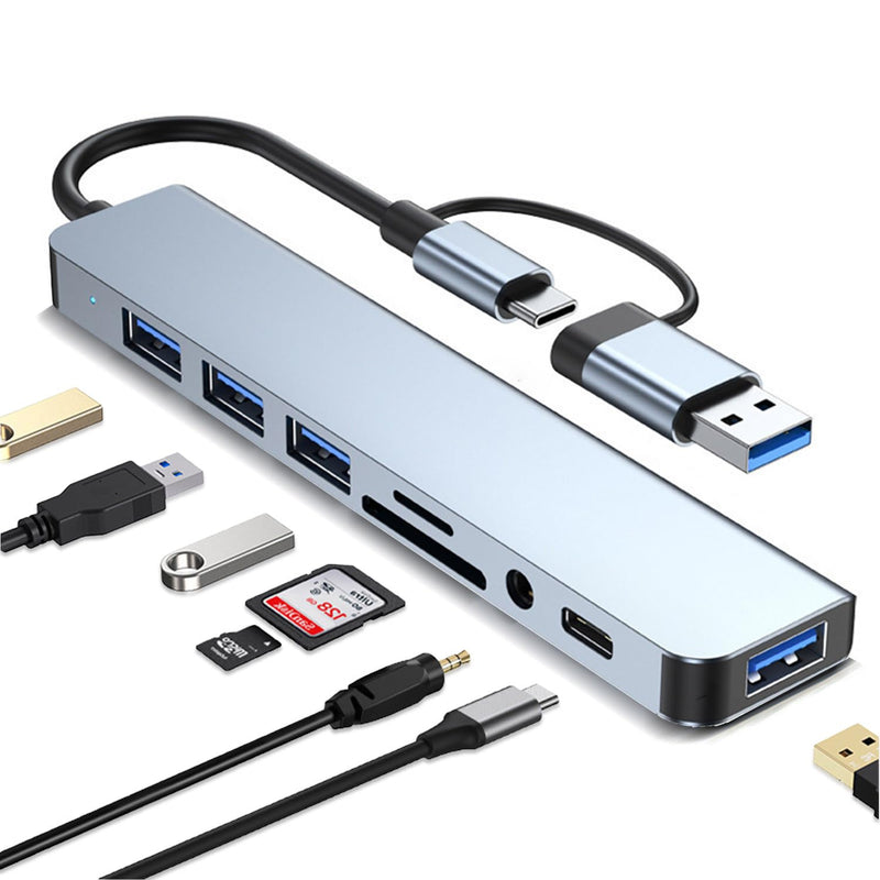 USB C Hub USB Hub 3.0 with SD/TF Card Reader, 3.5mm Headphone Aux Jack, 8-in-1 USB Splitter for MacBook Pro Air, XPS, Surface and More PC/Laptop/Tablet Devices Versatile 8-in-1