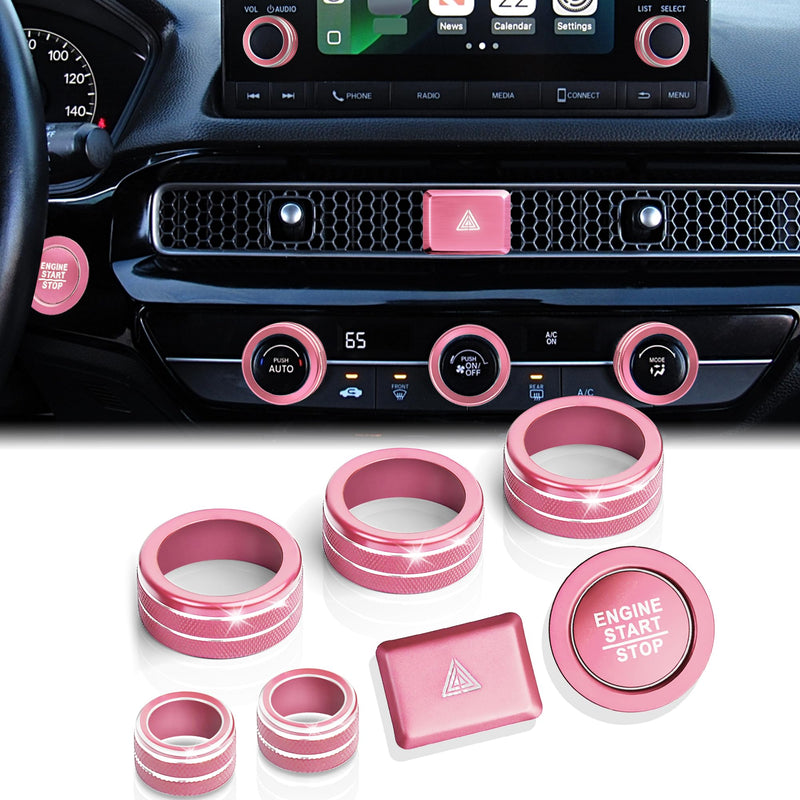 for Honda Civic Accessories 2022-2025 & Accord/CRV/HRV/Acura Integra 2023-2025, ADX 2025 - A/C & Audio Knob Covers, Hazard Light, Push Start Button Cover/Ring 8pcs (7-inch Screen, Pink) 7-inch screen
